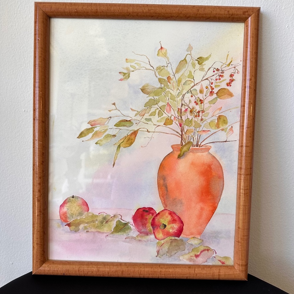 Paula Cantor “Autumn Glow” Original Watercolor Still Life Framed Art 14 x 11"